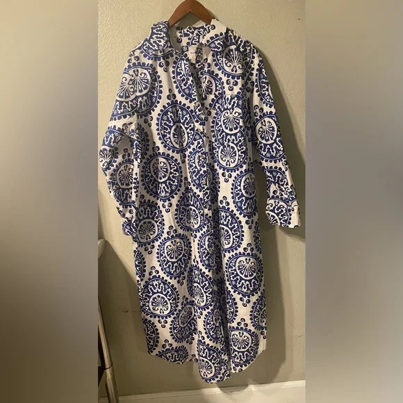 NWT Anthropologie Maeve The Soren in Navy White Medallion Print Shirt Dress 1X - Picture 3 of 10